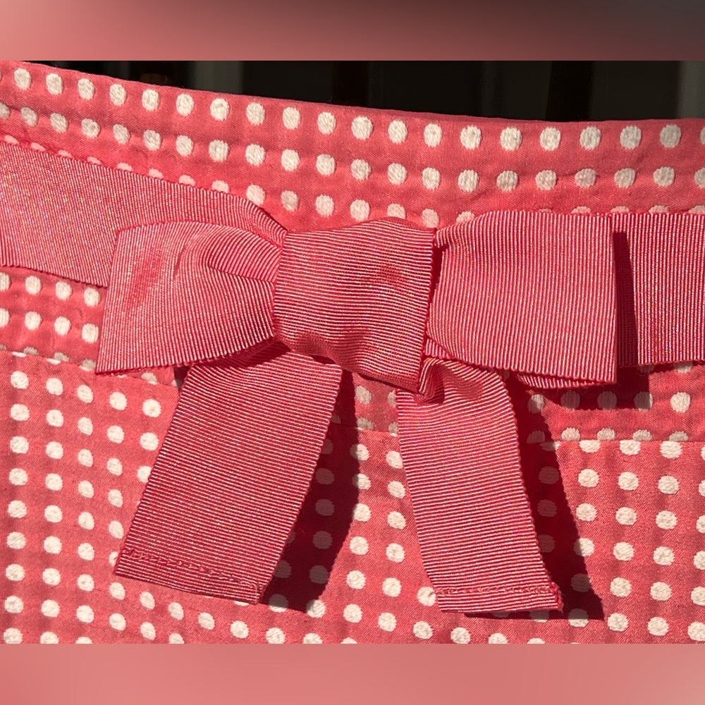 LOFT Pink White Polka Dot Side Zip Pencil Mini Skirt Bow Accent Lined size 6 - Picture 3 of 15